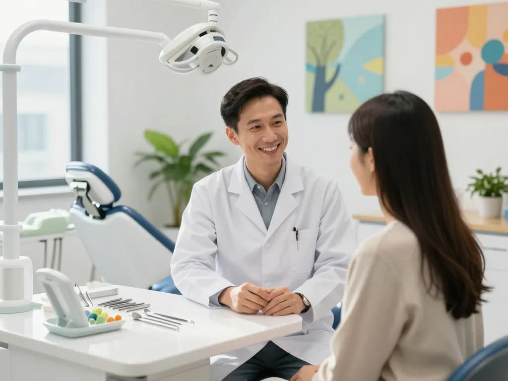 Dentist near me in a welcoming clinic preparing for patient consultation with bright sunlight.