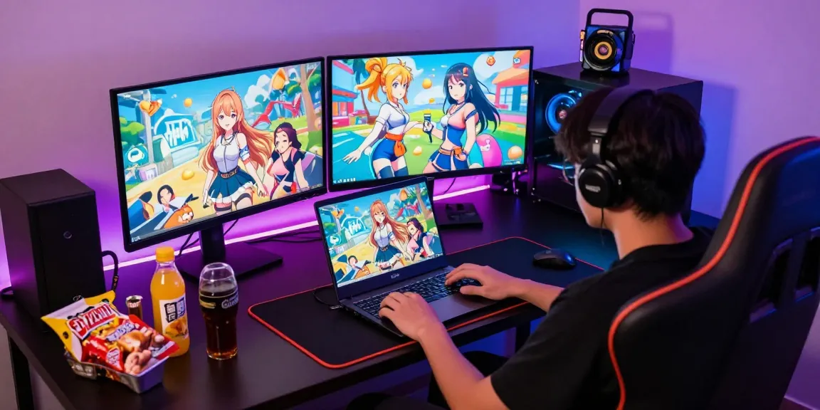 Player enjoying an ecchi game in a colorful gaming setup, showcasing immersive character experiences.