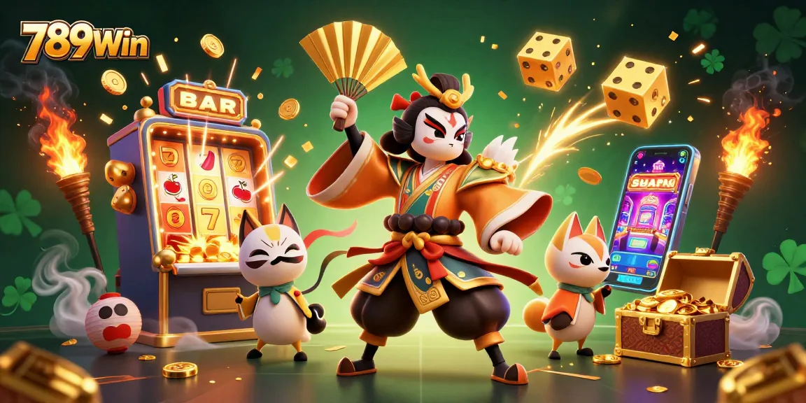 Experience thrilling wins with 789Win's dynamic casino scene showcasing vibrant slot elements and characters.