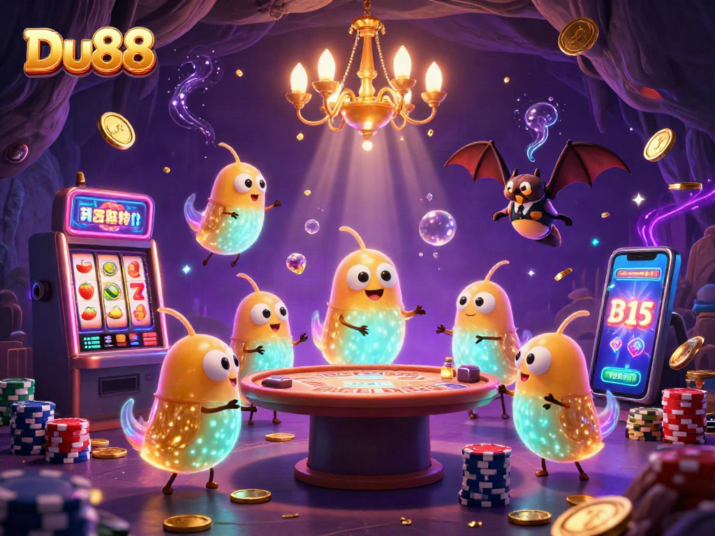Spin the reels and win big at Du88 with a whimsical casino scene illuminated by glowworms.
