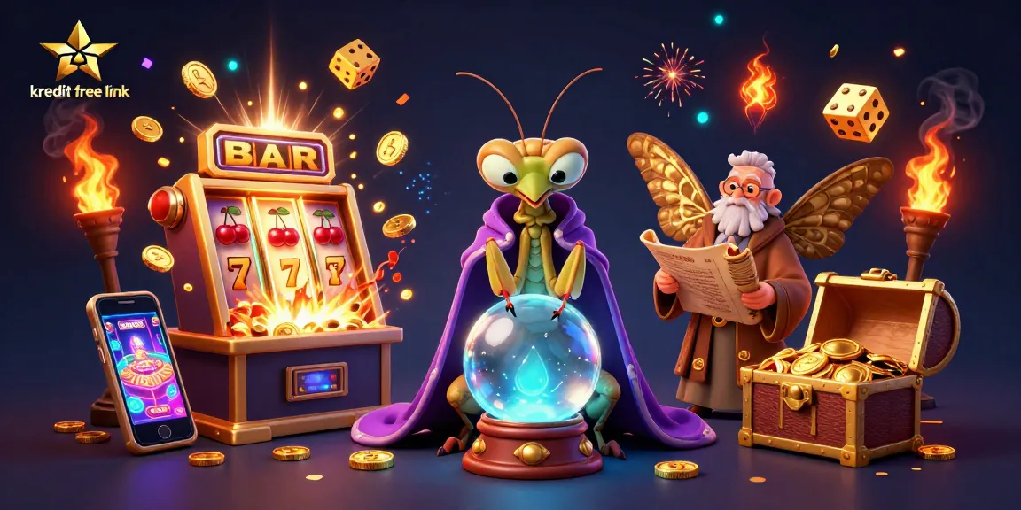 Spin to win with kredit free link on a vibrant casino-themed 3D illustration!