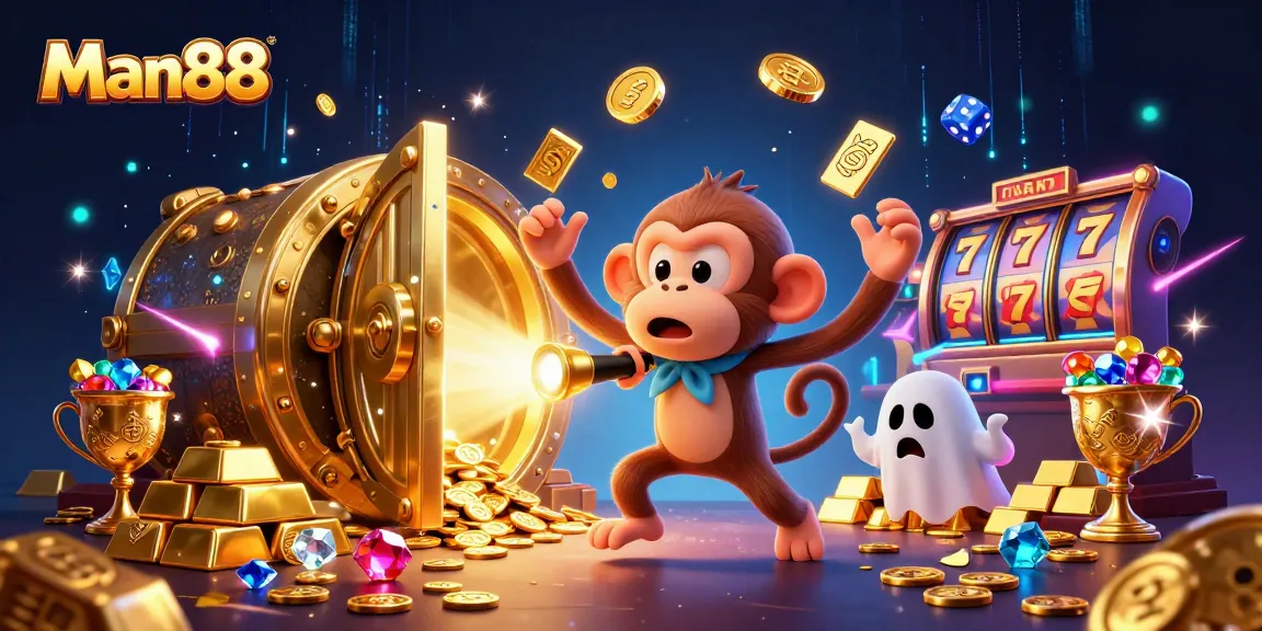 Engage with Man88 as a poltergeist monkey juggles coins and a ghost-hunter puppy explores a bustling casino.
