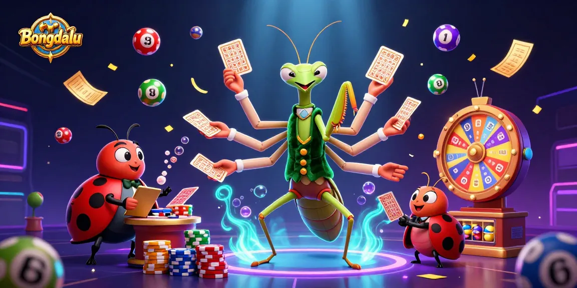 Bongdalu offers an engaging experience with a unique casino-themed illustration featuring a mantis card sharp and vibrant game elements.