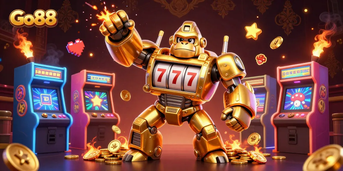 Go88 transforms gaming with a golden gorilla mech, exploding coins, and captivating casino elements.