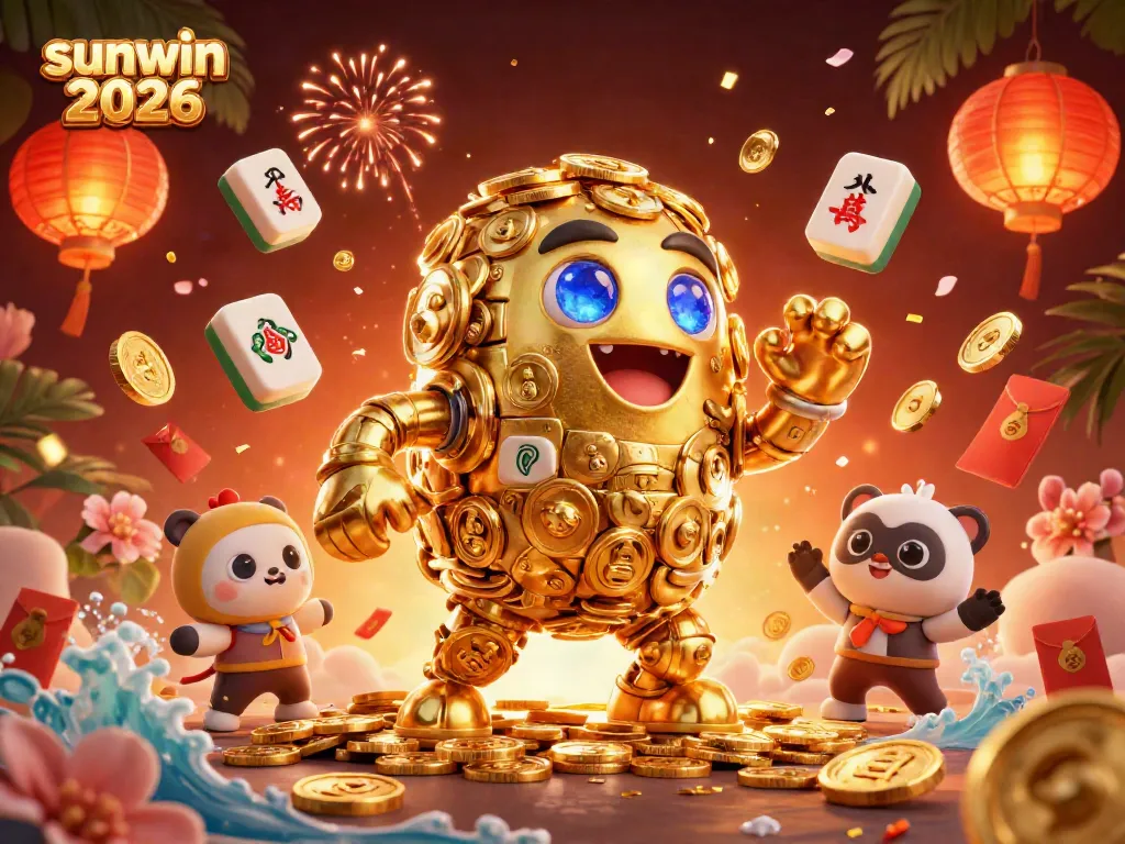 Experience the excitement of gambling with sunwin 2026's vibrant casino-themed illustration featuring golden golem and festive elements.