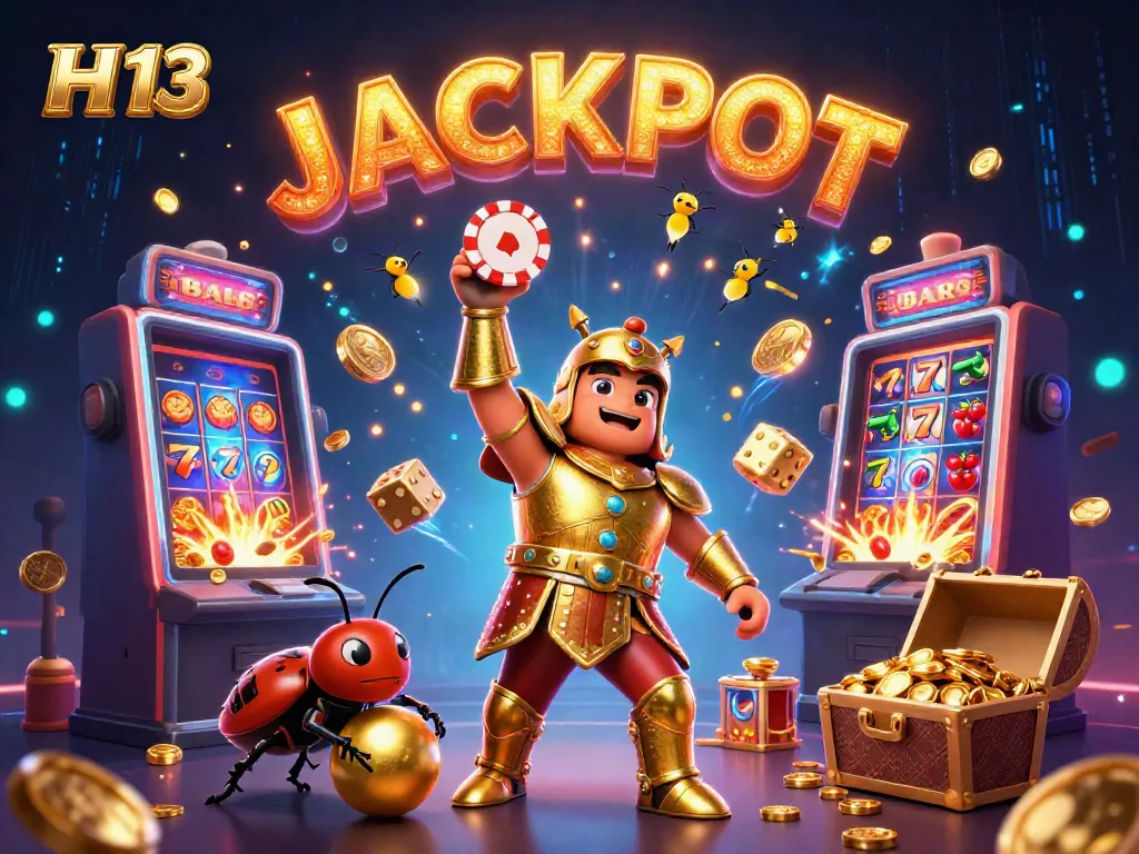 Experience H 13's jackpot thrill with animated cartoon characters celebrating casino wins.