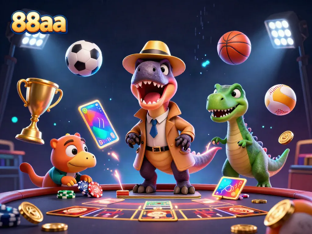 88aa showcases a velociraptor card counter engaging in a blackjack game under the watchful eye of a stegosaurus pit boss.