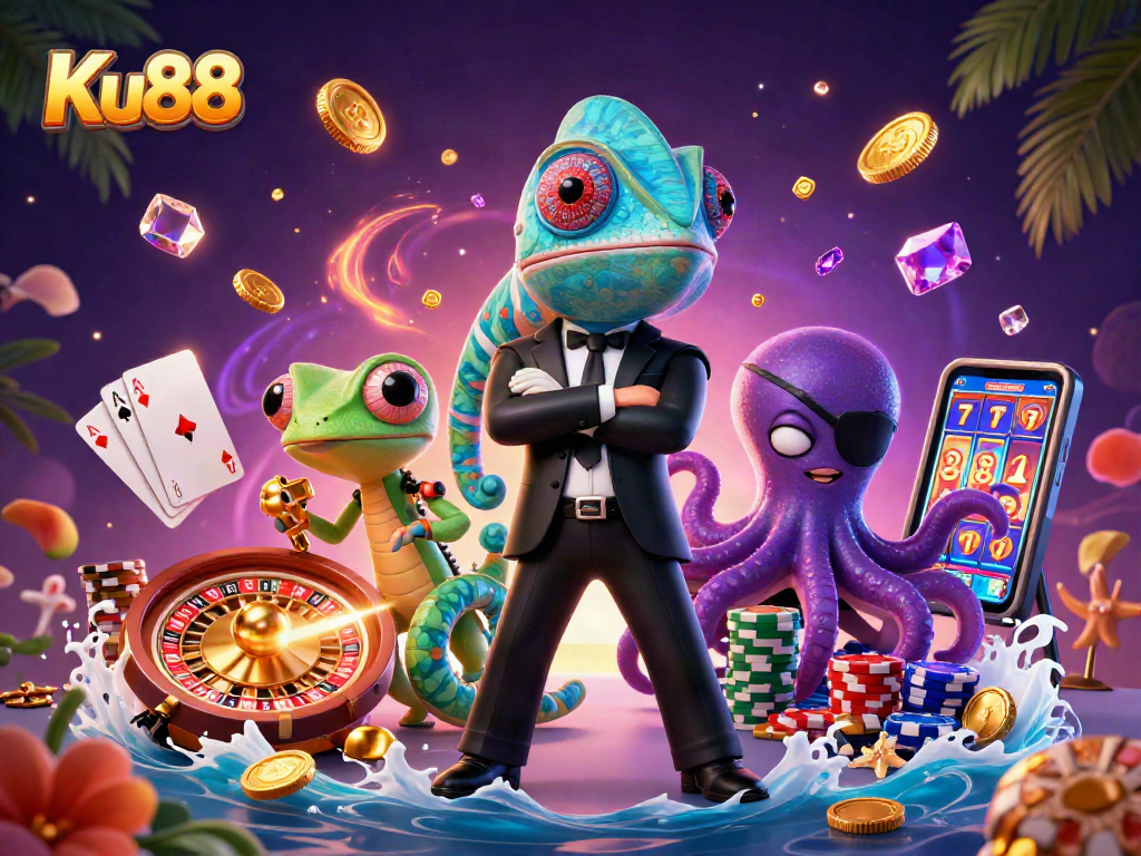 Experience thrilling gameplay with Ku88's chameleon and gadgets amidst rich casino elements.
