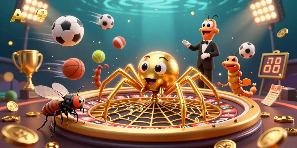 Engage with AS9 in this dynamic casino scene featuring a spider, a fly, and a centipede in action.