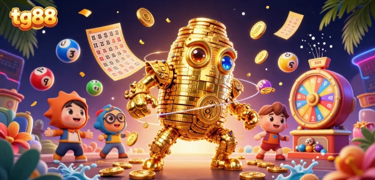 Engage with tg88's thrilling features in this vibrant 3D casino illustration.
