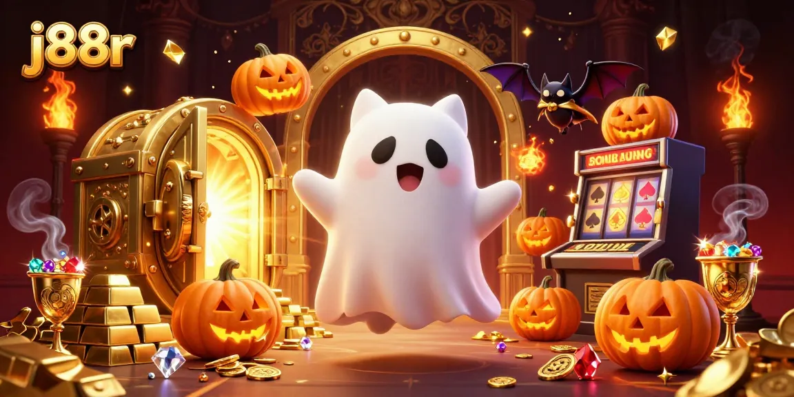 Unleash winnings with j88r in a haunted casino featuring ghosts and gold treasures.