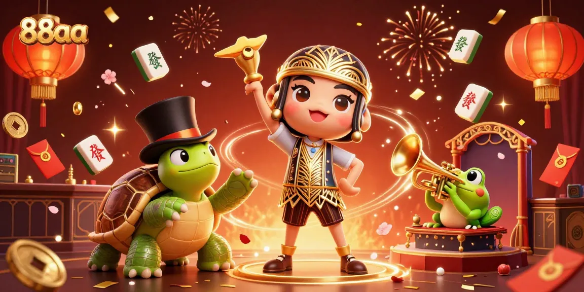 Engage with 88aa's thrilling casino environment featuring unique 3D characters and festive game elements.