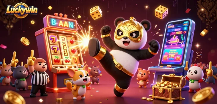Luckywin engages players with thrilling casino action and exciting game elements in a vibrant illustration.