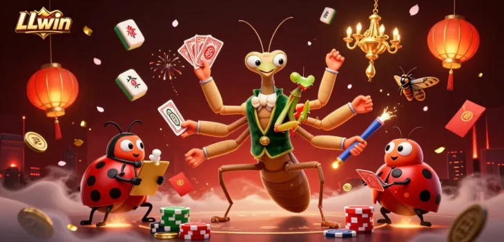 Engage in exciting gaming activities at LLwin with our vibrant casino scene depicting interactive characters participating in lively games.