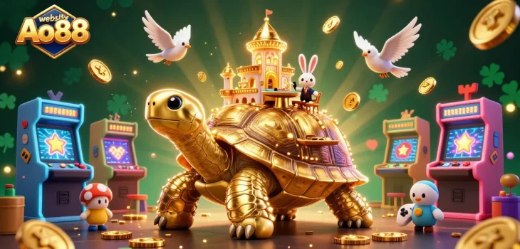 Engage with the vibrant world of online gambling at website Ao88 with a unique casino illustration.