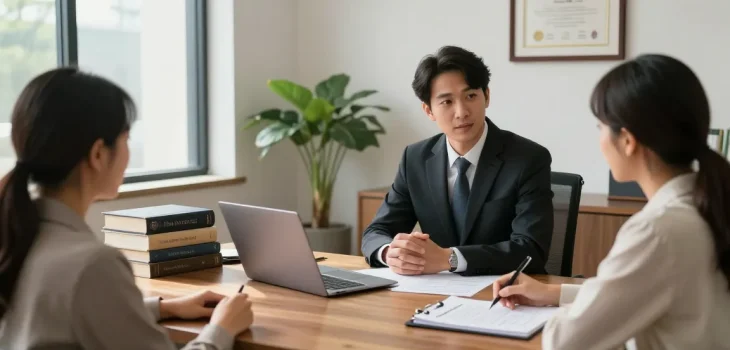 Lawyer consulting diverse clients about family law cases; look at more info for legal guidance.