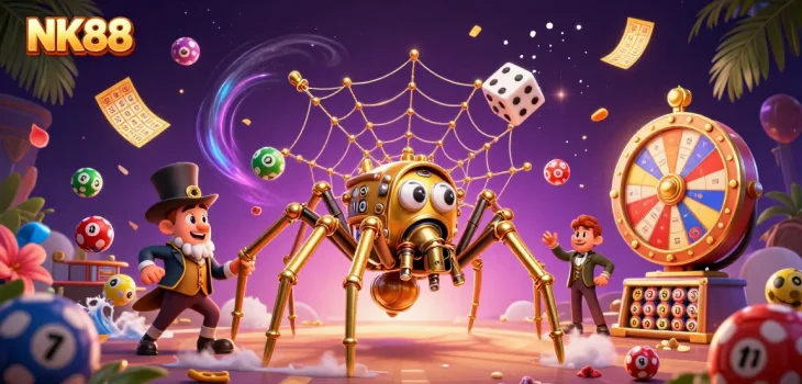 Join the excitement at NK88 with a dynamic casino scene featuring rich games and vibrant lottery elements.