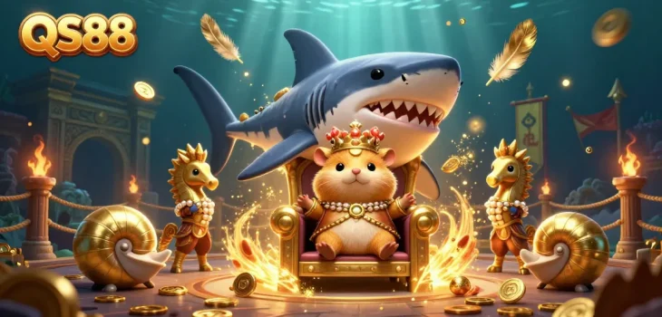 Experience thrilling gameplay at QS88 with a vibrant casino scene featuring a unique golden hamster king.