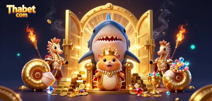 Join the fun at Thabet com with a vibrant 3D casino scene featuring treasure and gaming action.