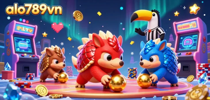 Engage with exciting gambling at ALO789VN as pangolins bowl through poker chips in a vibrant 3D scene.
